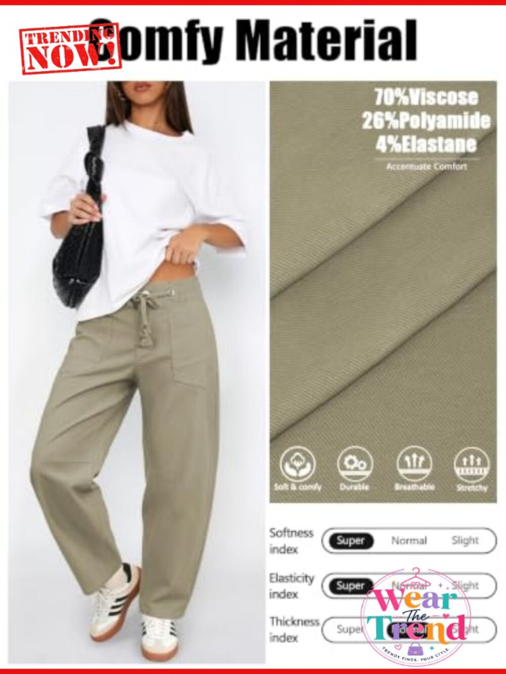 Women's Low Rise Drawstring Barrel Pants Chino Casual Cropped Sweatpants - Picture 3 of 5